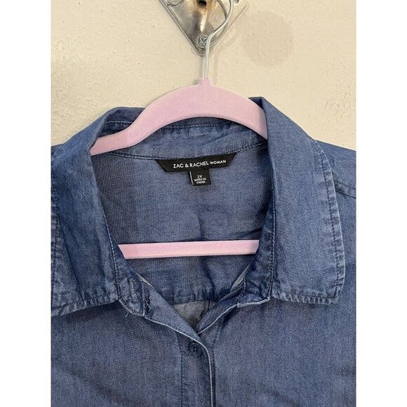 Zac & Rachel Womens Tunic Blouse Chambray Asymmetrical Button Up Lyocell size 2X - Picture 4 of 12